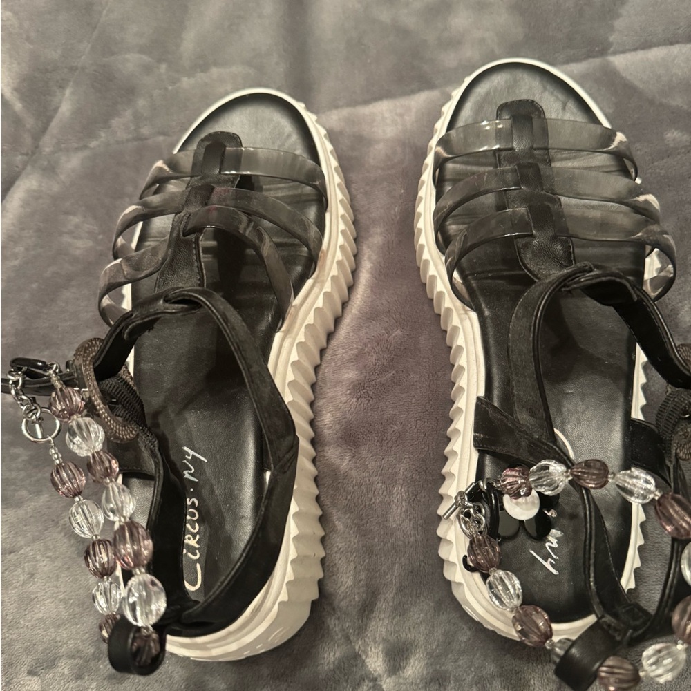 Circus by Sam Edelman Black Platform Sandals with Beaded Ankle Strap